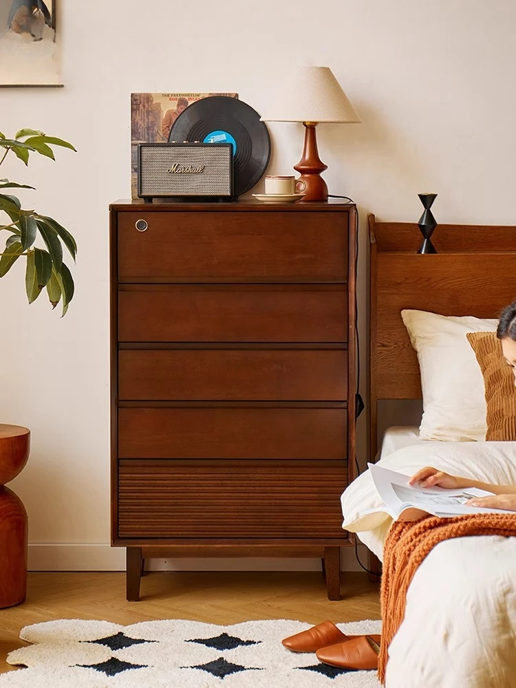 

Nordic solid wood chest living room chest of drawers household floor drawer cabinet bedroom locker with lock locker