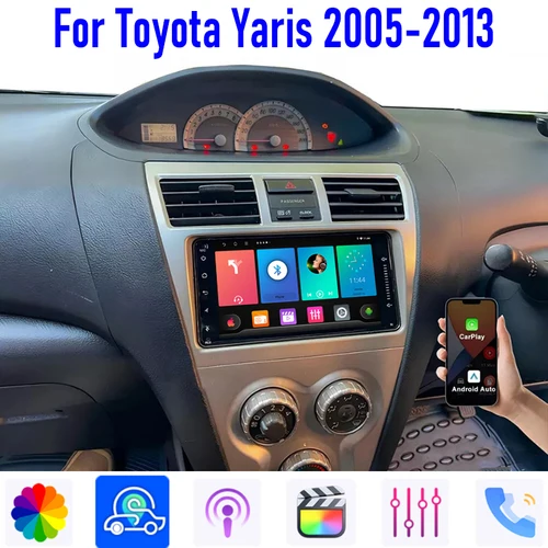 ヘッドユニットカーラジオ 7 ''トヨタヤリス 2005-2013 Carplay Apple Android13 自動ワイヤレス反転画像 GPS ナビ WIFI Canbus