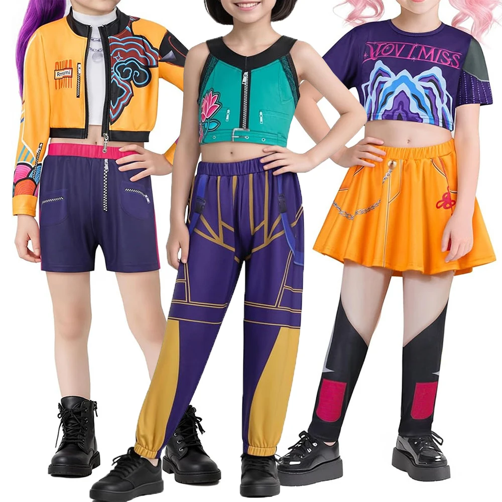 

Huntrix Cosplay Costume KPop Demon Hunters Children Clothing Rumi Zoey Mira Stage Performance Full Set Halloween Party Outfits