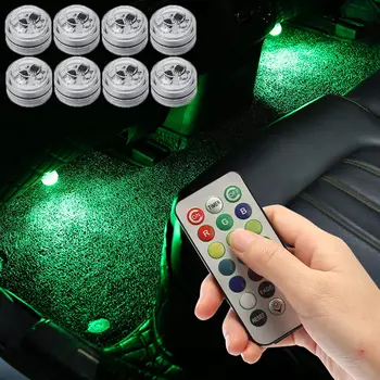 無線黏貼式LED汽車內裝氣氛燈遙控裝飾車頂腳部氣氛燈附電池彩色 8 最佳銷售 帶電池的汽車內裝燈 - №6