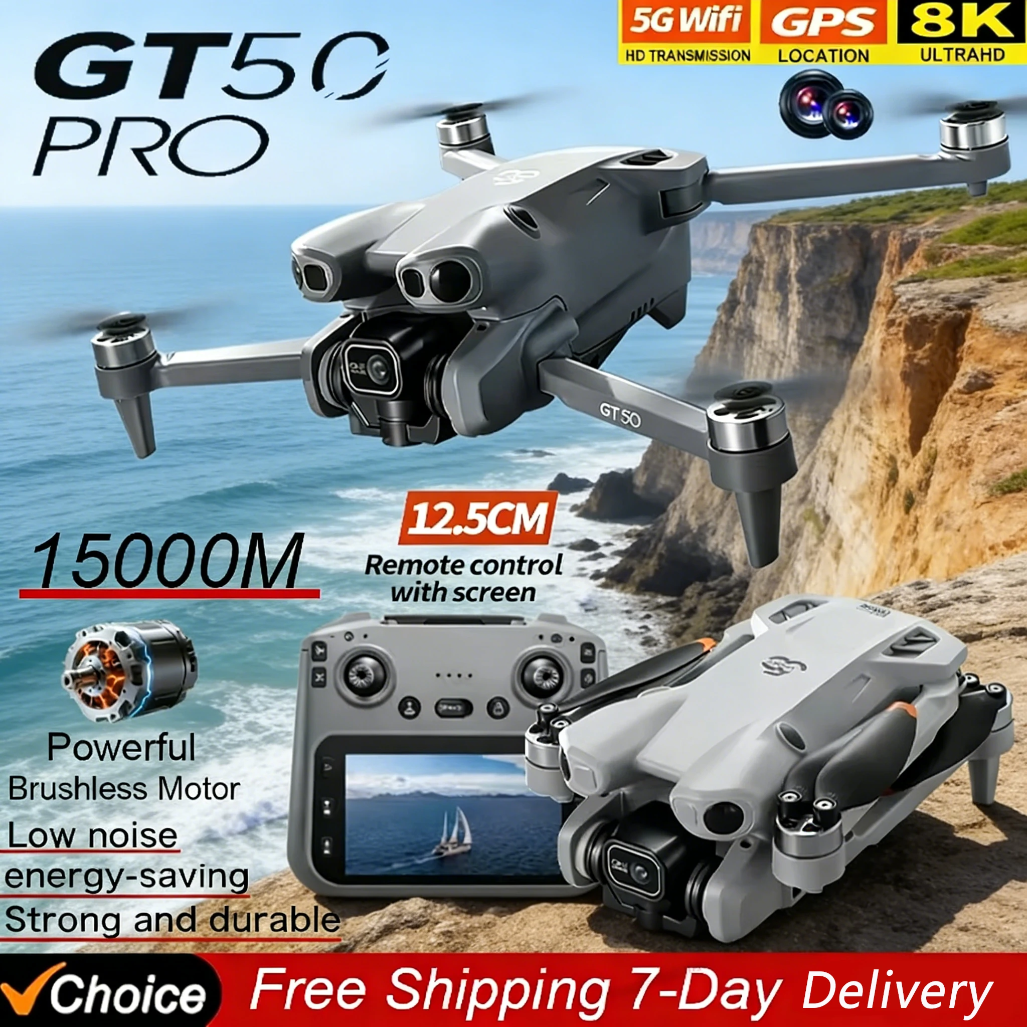 

NEW GT50 PRO RC Drone 8K HD Dual Cameras WiFi GPS Flight Aerial Photography QuadcopterScreen Remote Control UAV Boys Toys Gifts