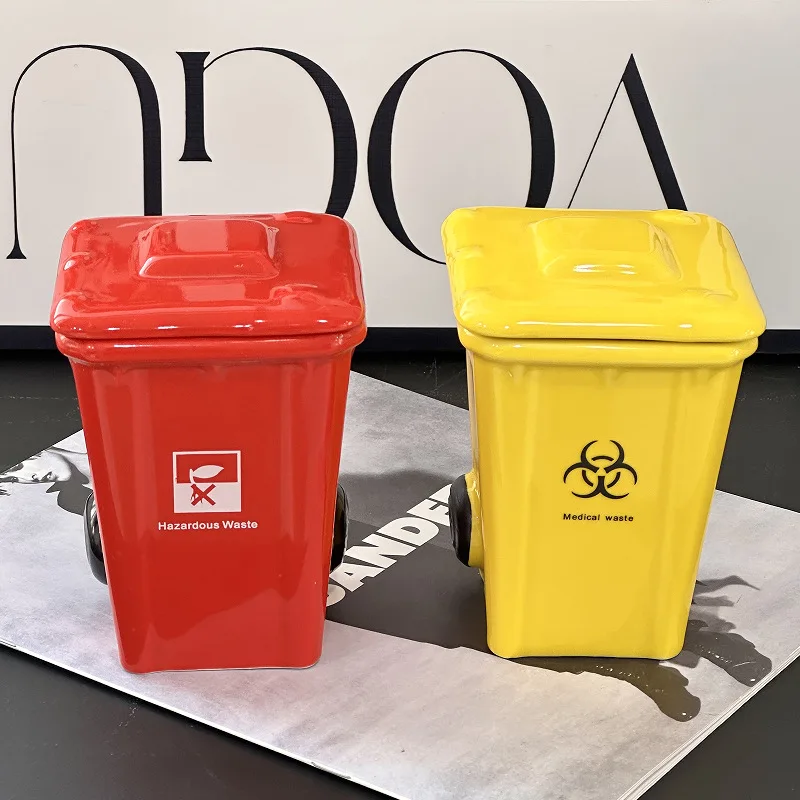 Creative Ceramic 3D Recycling Bin Mug Shape Garbage Trash Can Coffee Cup Trash Can Modeling Cup Personality Funny Ceramic Cups view 3