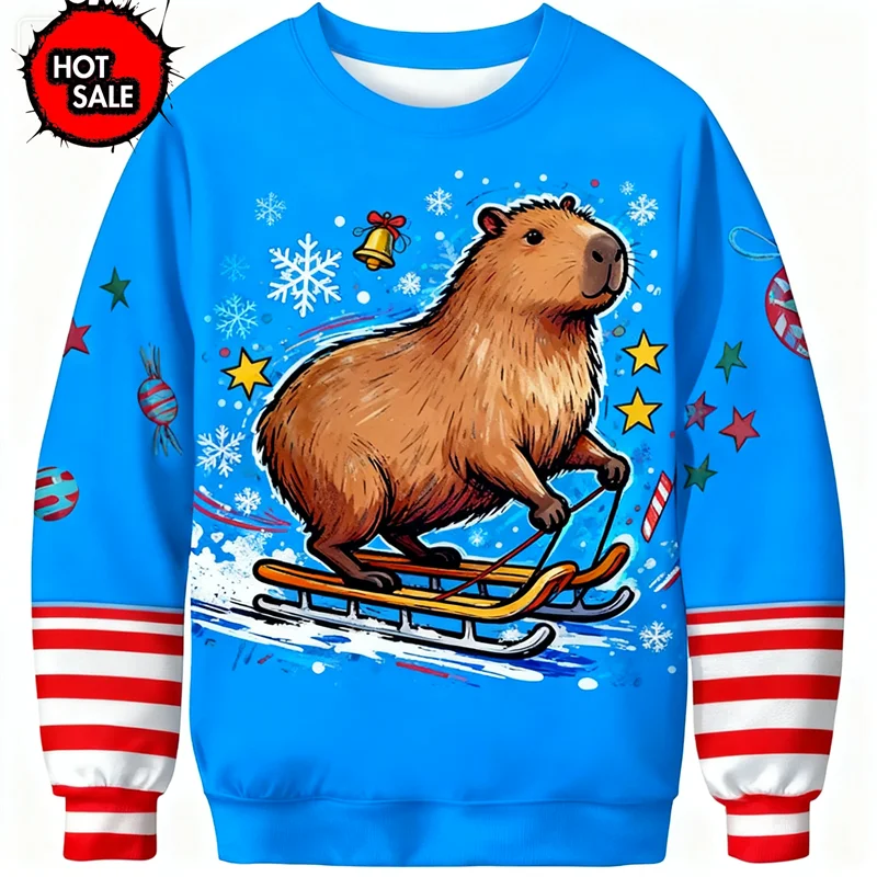 سوبر كول كابيبارا طباعة ثلاثية الأبعاد سترة عيد الميلاد القبيحة طويلة الأكمام البلوفرات رجل امرأة عيد الميلاد سترة ملابس الشارع الشهير #2