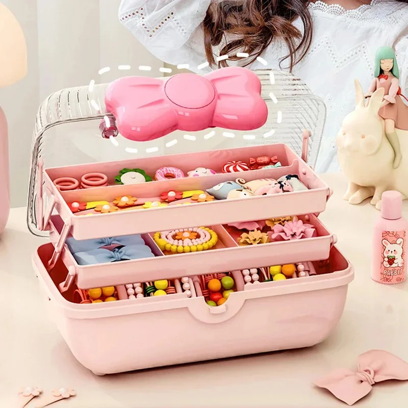 

Lovely Girl Bow Storage Box Multi-layer Bowknot Jewellery Box Rope Waterproof Toy Storage Box High Quality Hairpin Storage Box