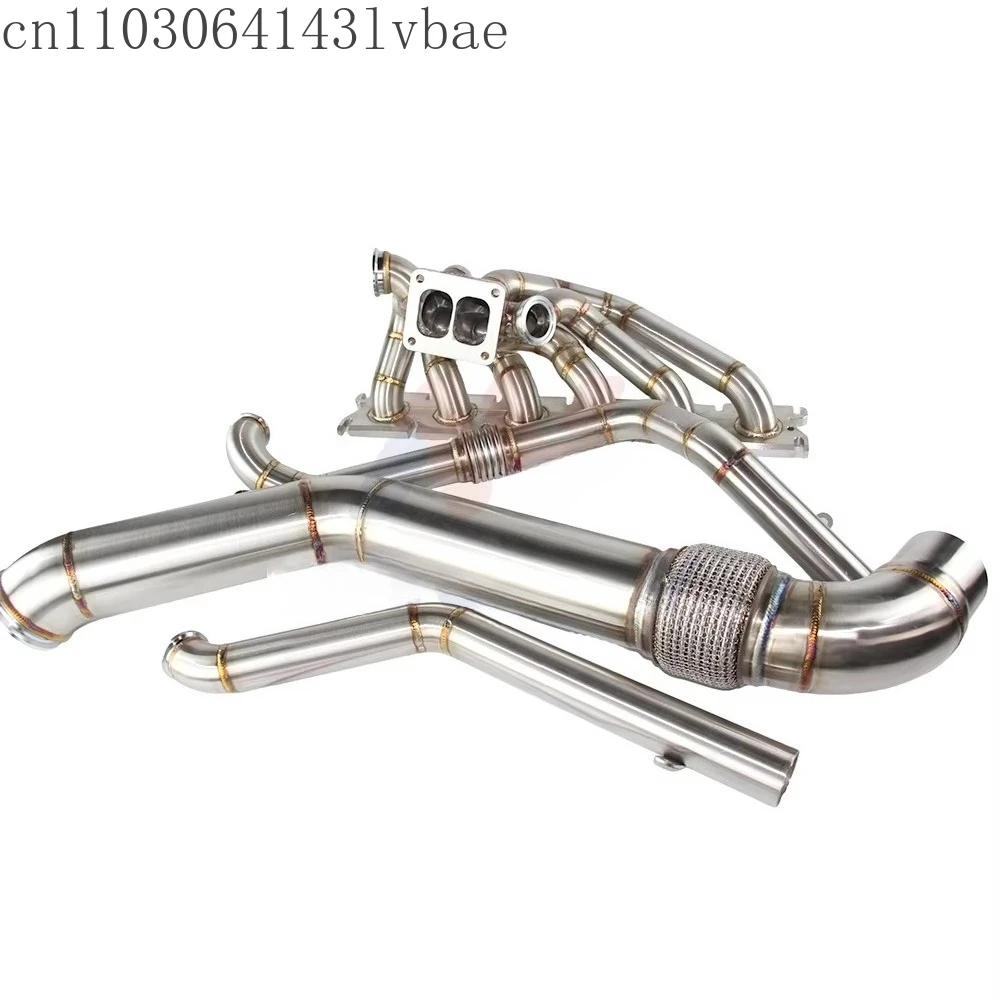 3mm Thick SS304 Stainless Steel T4 Twin Turbo Exhaust Manifold Compatible with BMW Gen1 B58 Engine With Downpipe Fittings