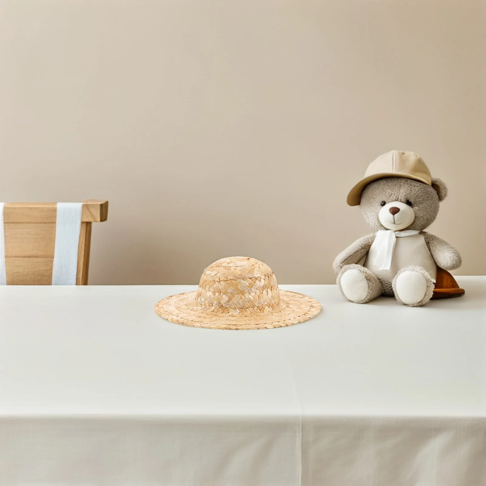 

2 Pcs Hats Straw Mini Figurines Woven House Adornment Household Tiny Sombrero Grass Beige