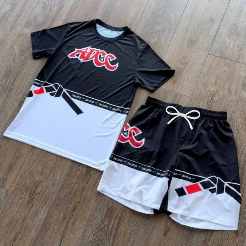 2026 New Brazilian Jiu-Jitsu Suit ADCC Black and White Quick-Drying Anti-Abrasion T-Shirt + Shorts Men's Jiu-Jitsu Training Suit
