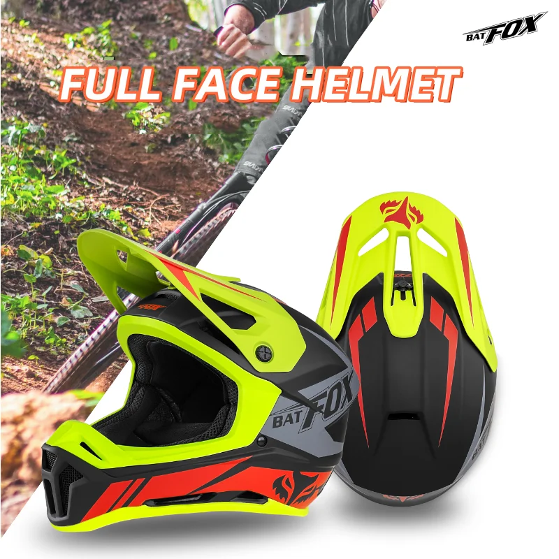 

BATFOX Full Face MTB Bicycle Helmet with Goggles Downhill DH Mountain Bike Helmet Youth Adult Safety Protection Cycling Helmets