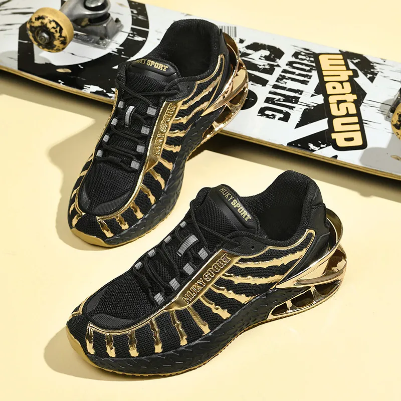 

Мужские роскошные кроссовки с сеткой черного золота, дышащие, модные, удобные, кроссовки для фитнеса и бега, размеры 39-45
