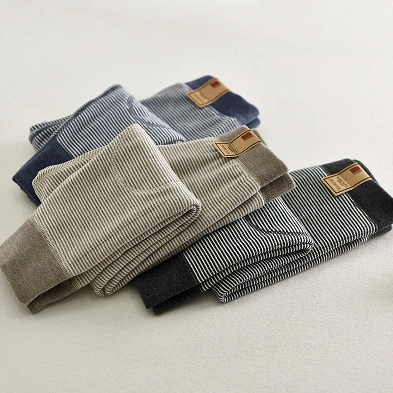 Kids Winter Warm Long Johns Infant Fashion Striped Pants Boys Double Layer Thickened Autumn Pant  Girls Leggings 1-12Y Autumn