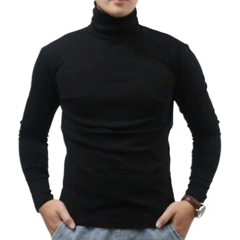 الأساسية قاع تي شيرت عادي موضة الرجال عادية سليم صالح الأساسية الياقة المدورة عالية طوق البلوز الذكور الخريف الربيع رقيقة القمم