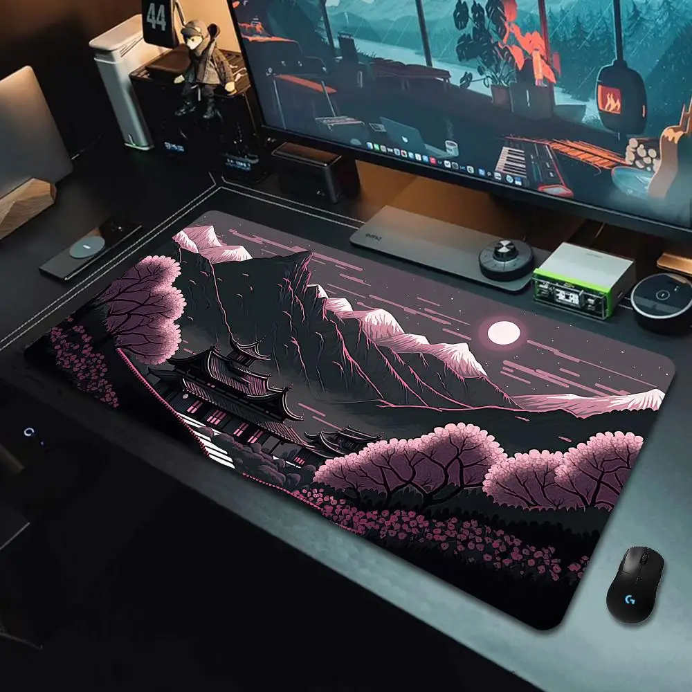 

Large Gaming Mouse Pads, Purple Cherry Blossoms in The Deep Mountains, Table Pad, Stitched Edges, Perfect for Office and Gamers