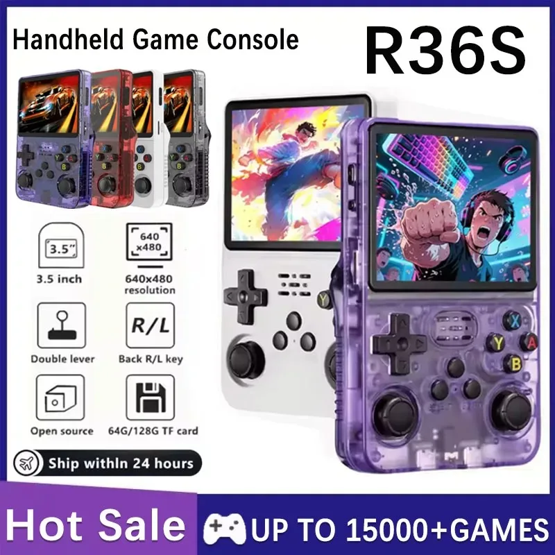 R36S Retro Game Console Arkos System 3.5" IPS Screen Portable Pocket Player 64GB 15000+128G 20000+ Games best Boy gifts