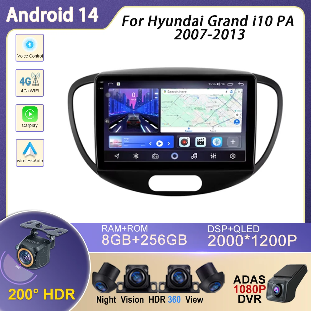

Car Radio Android Auto WIFI For Hyundai Grand i10 PA 2007-2013 Multimedia Video Player GPS Navigation Touch Screen No 2din DVD