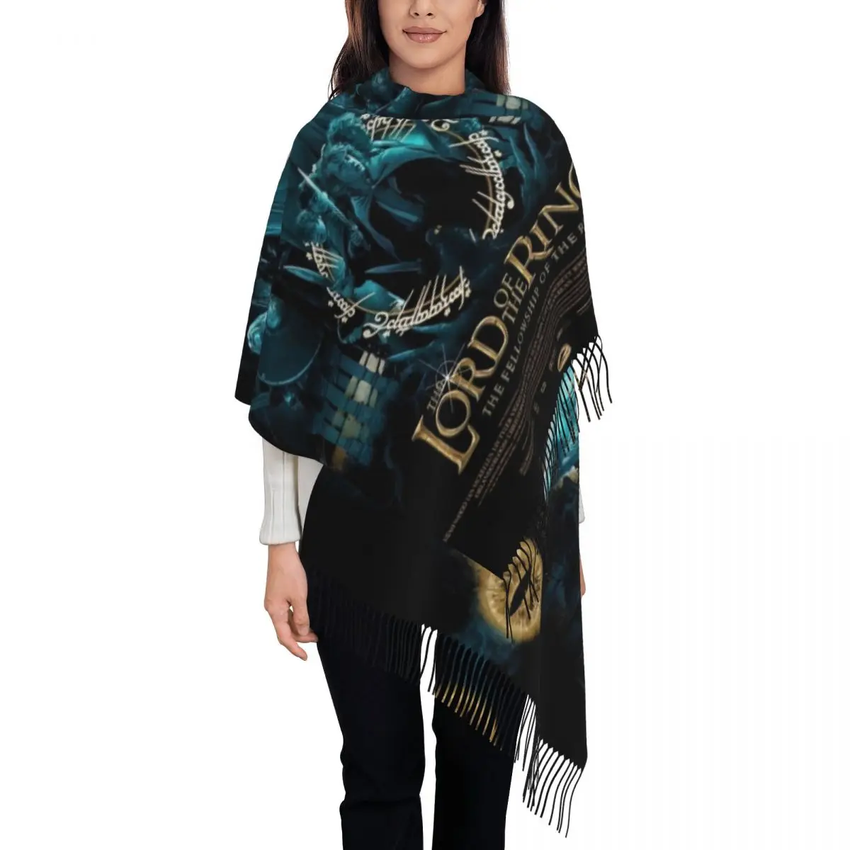 Customized British The Lord Of The Rings Film Tassel Scarf Women Soft Fantasy Novel Shawls Wraps Female Winter Fall Scarves