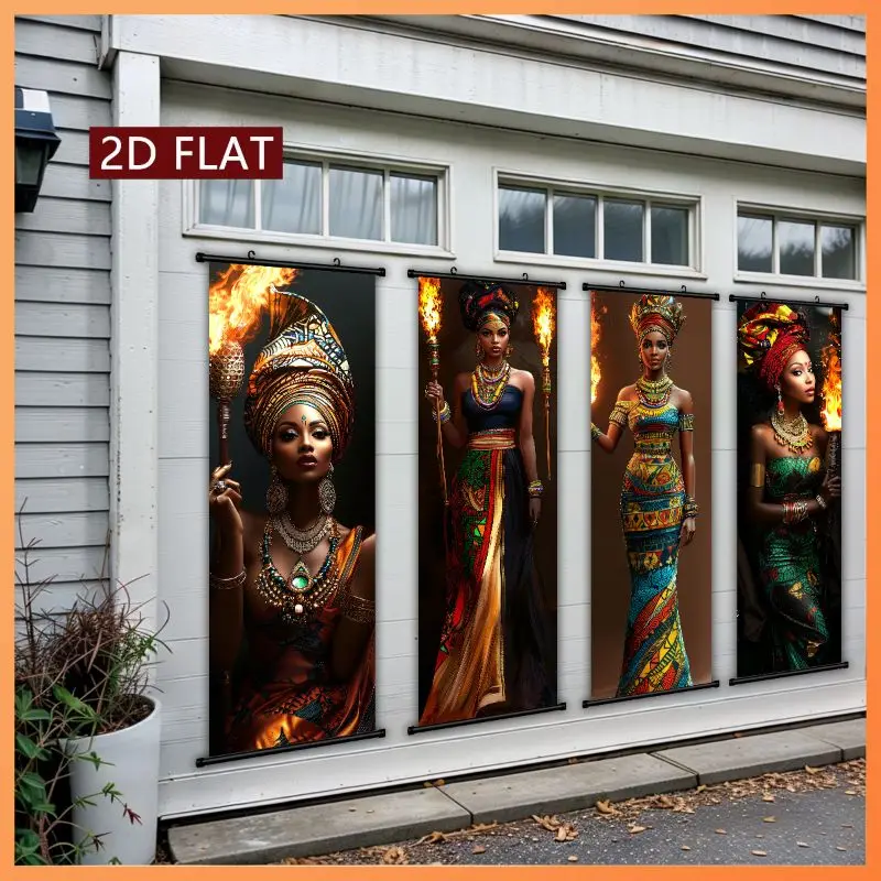 VIKAMA Tribal Queen Torch Wall Tapestry Flaming Multicolor Gown Gold Adornment Portrait Oil Canvas Scroll Art Home Decor Cozy