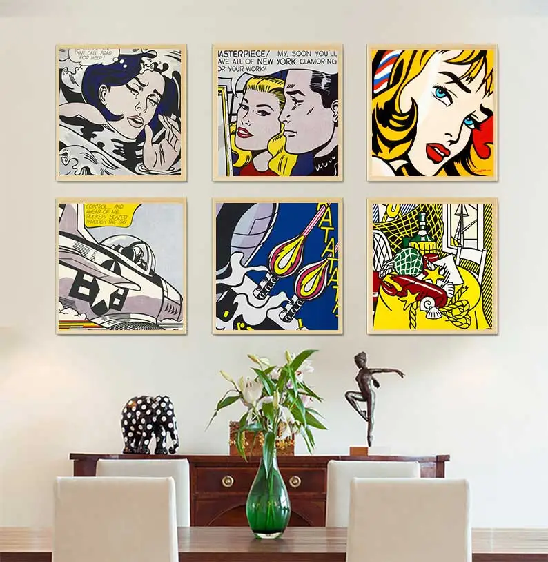 Roy Lichtenstein Pop Abstract Art Canvas Painting Posters Prints Art for Living Room Square Wall Art Pictures Home Decor Cuadros