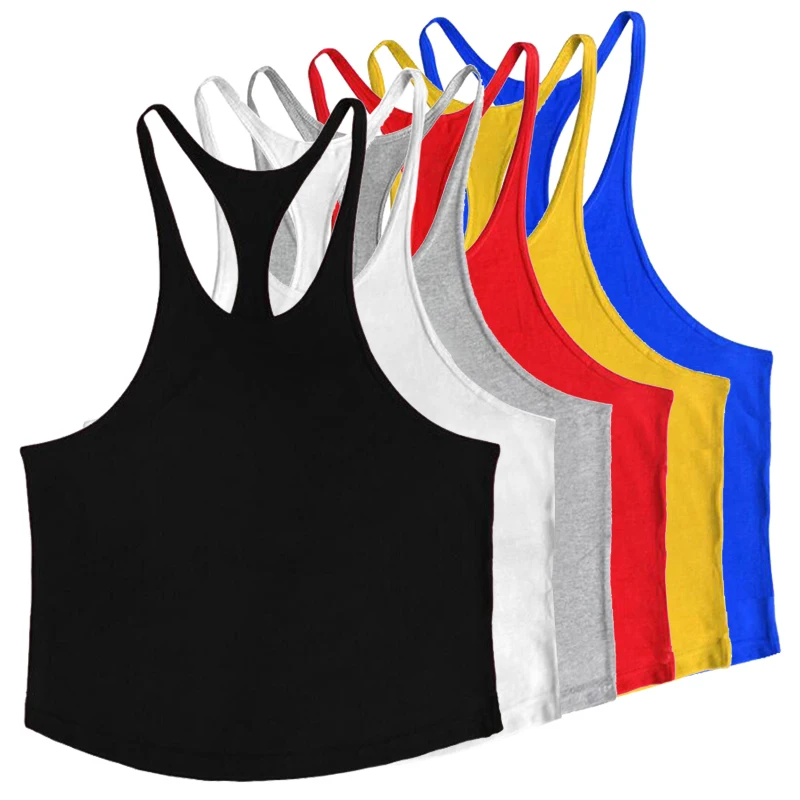 Men\'s Basic Solid Color Cotton Tank Tops Sleeveless Y-Back Vest Gym Muscle Training Athletic Workout Undershirt Activewear