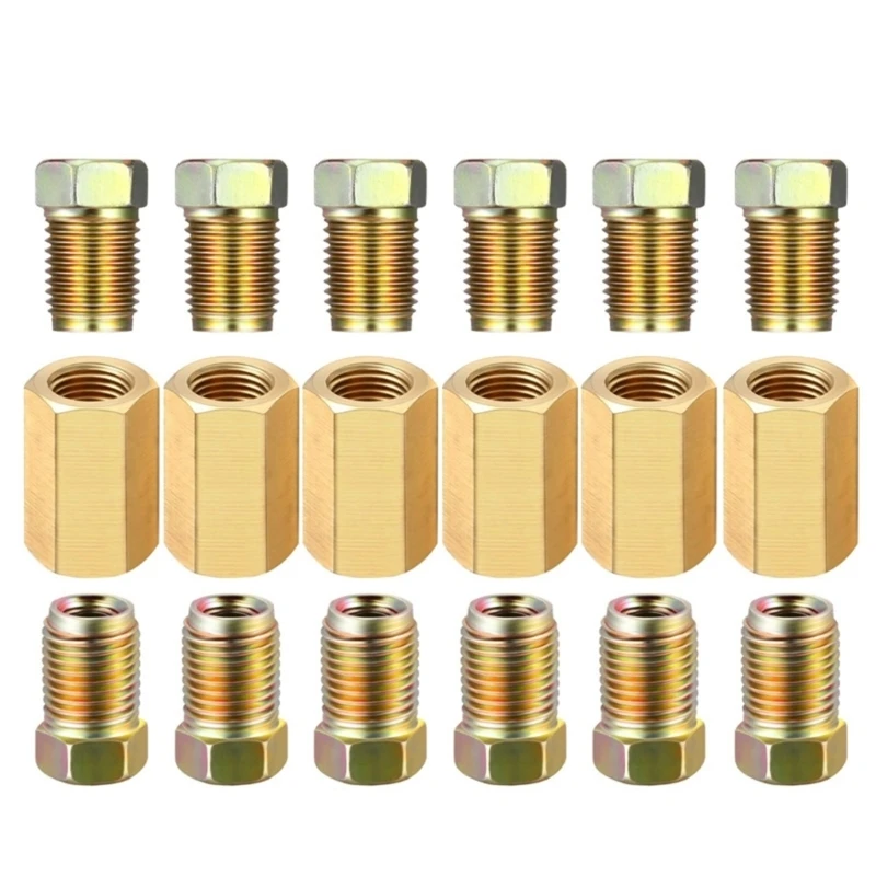 18Pcs Automotive Brake Line Connector 3/8 7/16 24 Thread 1/4 Brake Line Pressure Fitting For Truck And Motorcycle