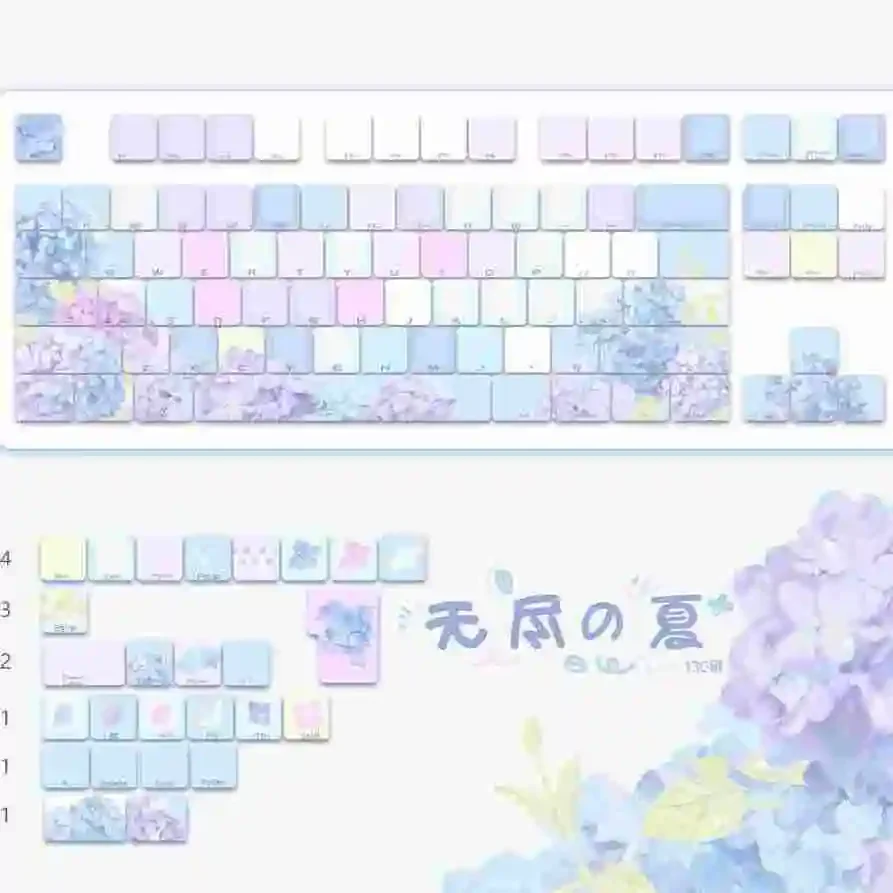 Endless summer fog jasmine fog butterfly blue gradual change side engraved light mechanical keyboard keycap