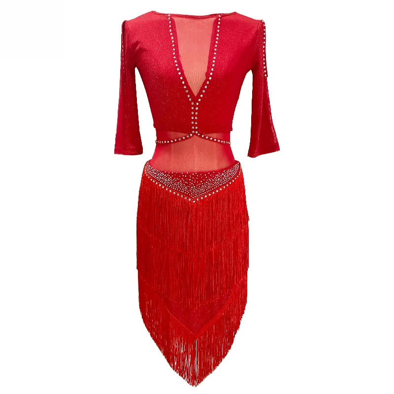 2025 Primavera Verano Sexy Hot Drill Fringe Traje de práctica de danza del vientre Traje de actuación de danza oriental