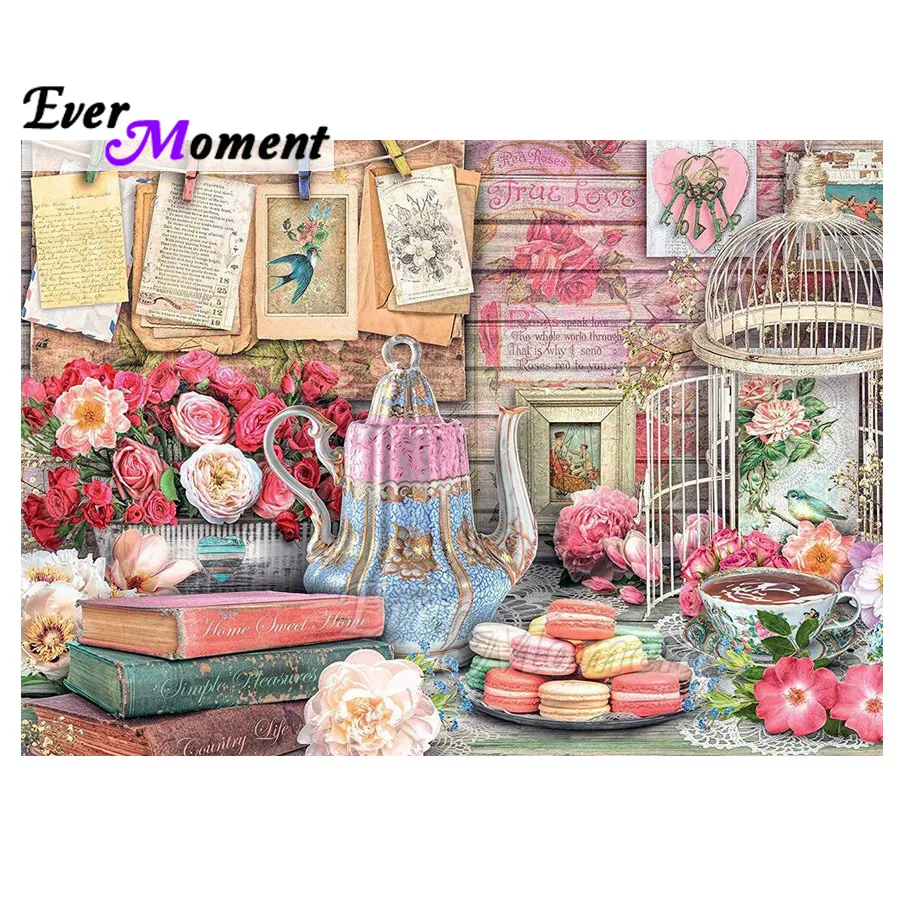 

Алмазная картина Ever Moment, украшение для дома, пустынный торт, горшок, цветочная клетка, 5D DIY, алмазная вышивка, бисер, произведения искусства ASF1756