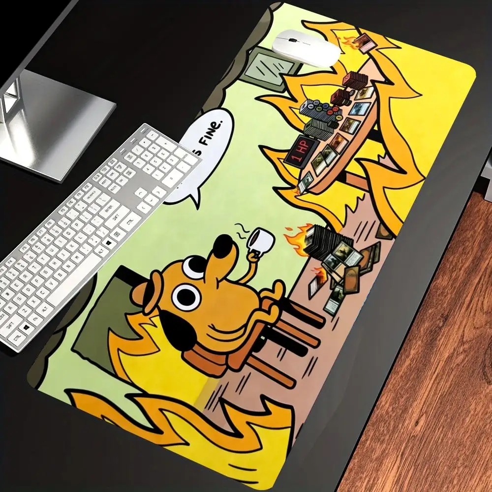 

HYBXAXC This is Fine Meme Mouse Pad Dog in Fire Meme Mouse Pad Large Desk Pad Funny Desk Decor Gaming Keyboard Mats Large