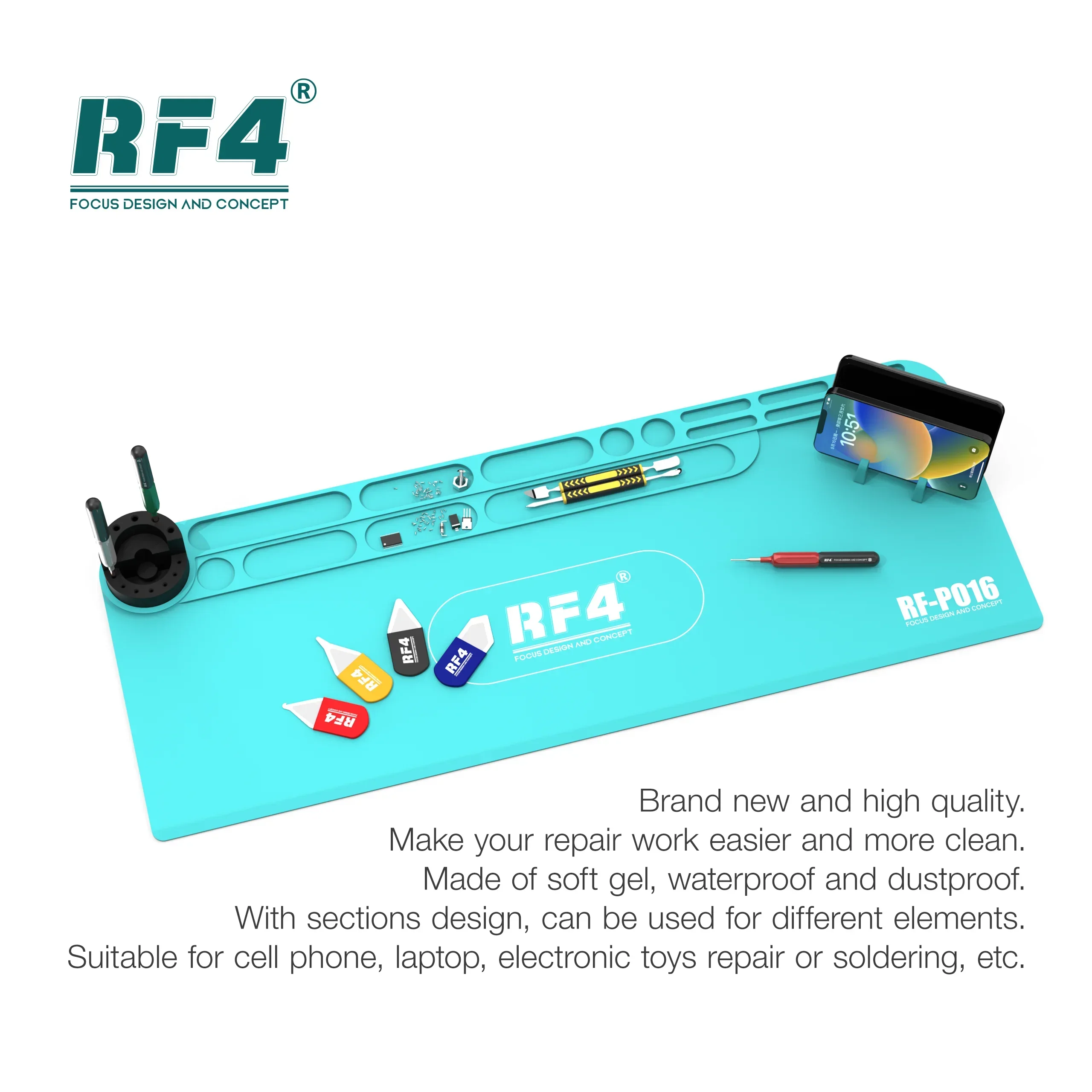 RF4 RF-PO16 PO15 Universal Silicon Working Pad with Storage Bracket High Temperature Resistance Mobile Phone Repair Mat