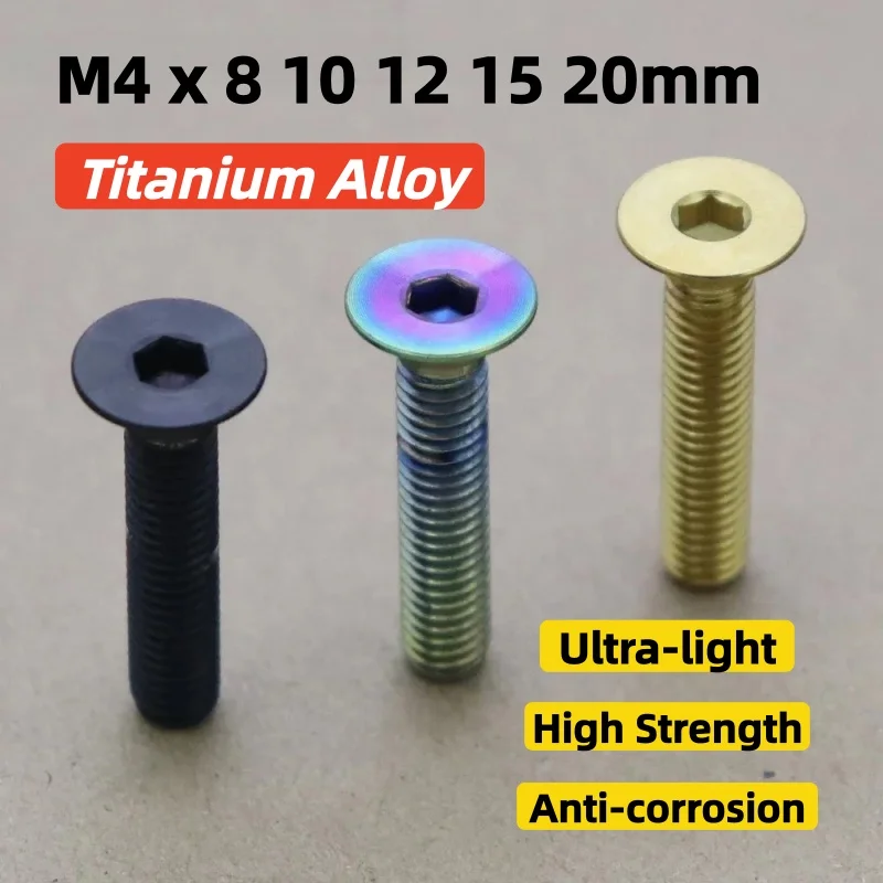 1pcs Titanium Alloy Countersunk Hex Socket Screw 1Pc M4 x 8 10 12 15 20mm Allen Flat Head Titanium Bolt Fastener For Bicycle Car