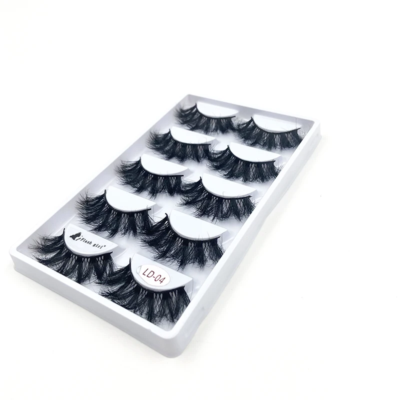 5 Pairs/Tray 100% Handmade Natural Fluffy look Cruelty-Free Flexible Multilayer Reusable Lightweight Lashes False with custom