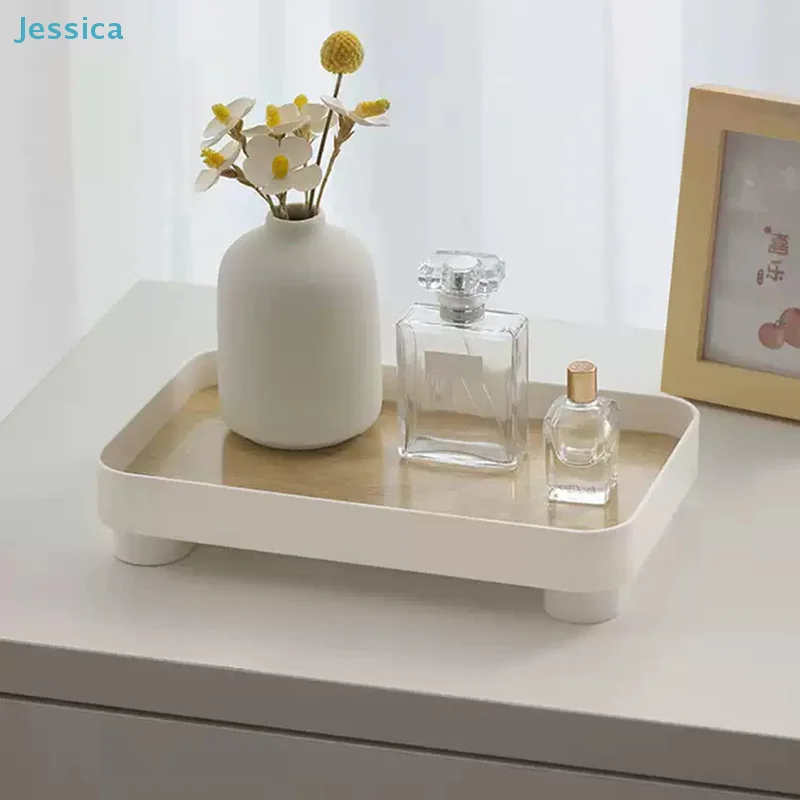 〔Jessica〕Minimalist White & Gold Decorative Tray - Multi-Use Storage Tray for Perfumes, Vases & Home Decor (Footed Design)