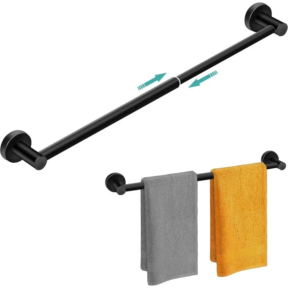

Adjustable Wall-Mounted Towel Bar, 13.18-24 Inch, Sturdy & Rust-Resistant, Single Rod, Black Bathroom Accessory (1 Pack)