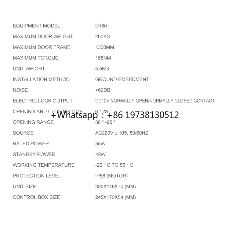 D-180S Two Side Open Hot Sell Pinch Door Frame Automatic Glass Door Opener Closer 180kg Floor Spring Opener