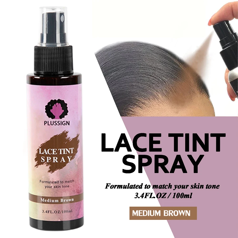 3.4fl.oz(Medium Brown) Lace Tint Spray for Lace Wigs, Hair Toupees, and Closures,Water Resistant, No Residu, Matching Skin Tone