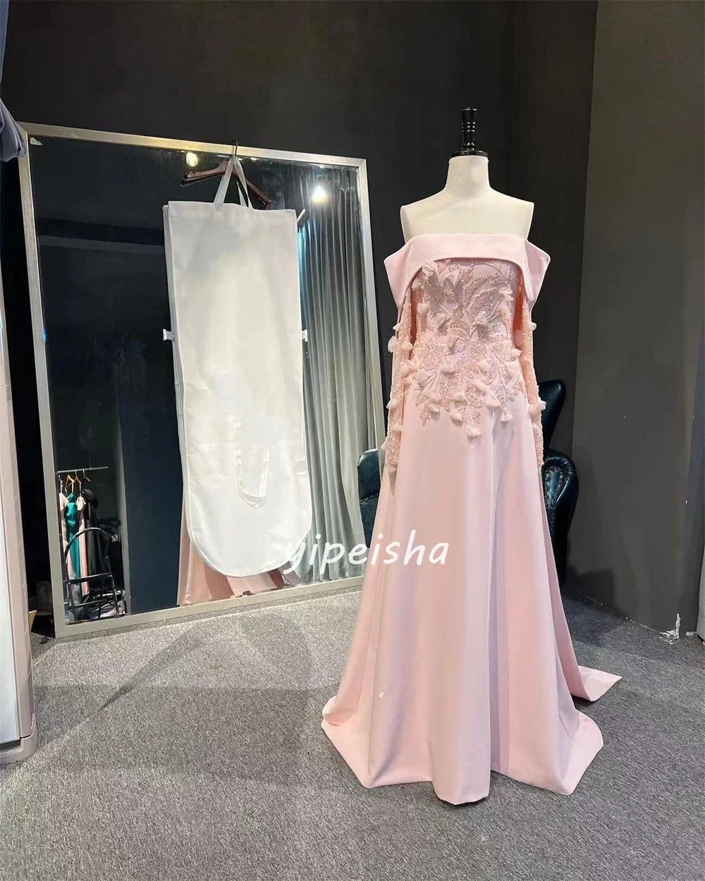 Customized Prom Gown Evening Women Formal Dress Strapless A-line Floor Length Skirts Applique Bespoke Occasion Gown Long Dresses