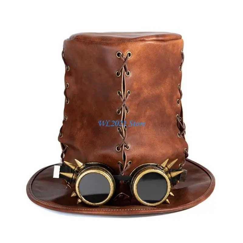 

G5GC Steampunk Men Hat With Goggles Punk Hat Gay Top Hat Steampunk BowlerTop Hat Masquerade Hat Halloween Top Hat GothHat