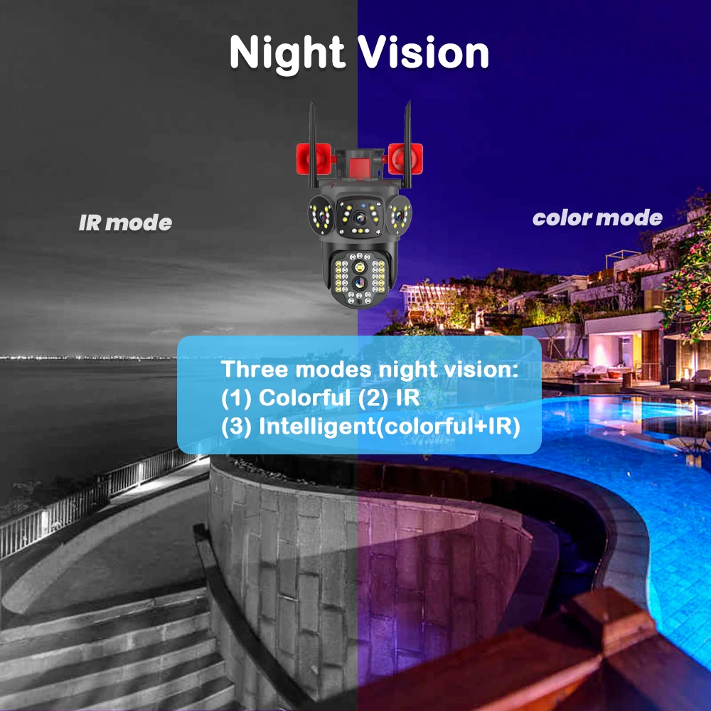 Hongnaer 8MP 4K Dual Lens Two Ways Audio Network Wireless CCTV PTZ IP V380 Pro CCTV Outdoor WiFi Security Camera