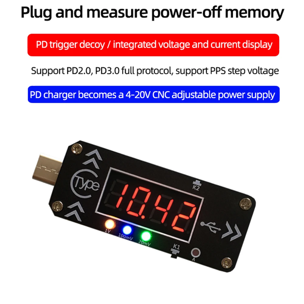 

Type-C USB Fast Charging Trigger Charger Voltmeter Ammeter 5V/9V/12V/15V/20V/PPS Digital Display PD2.0 PD3.0 USB Decoy Device