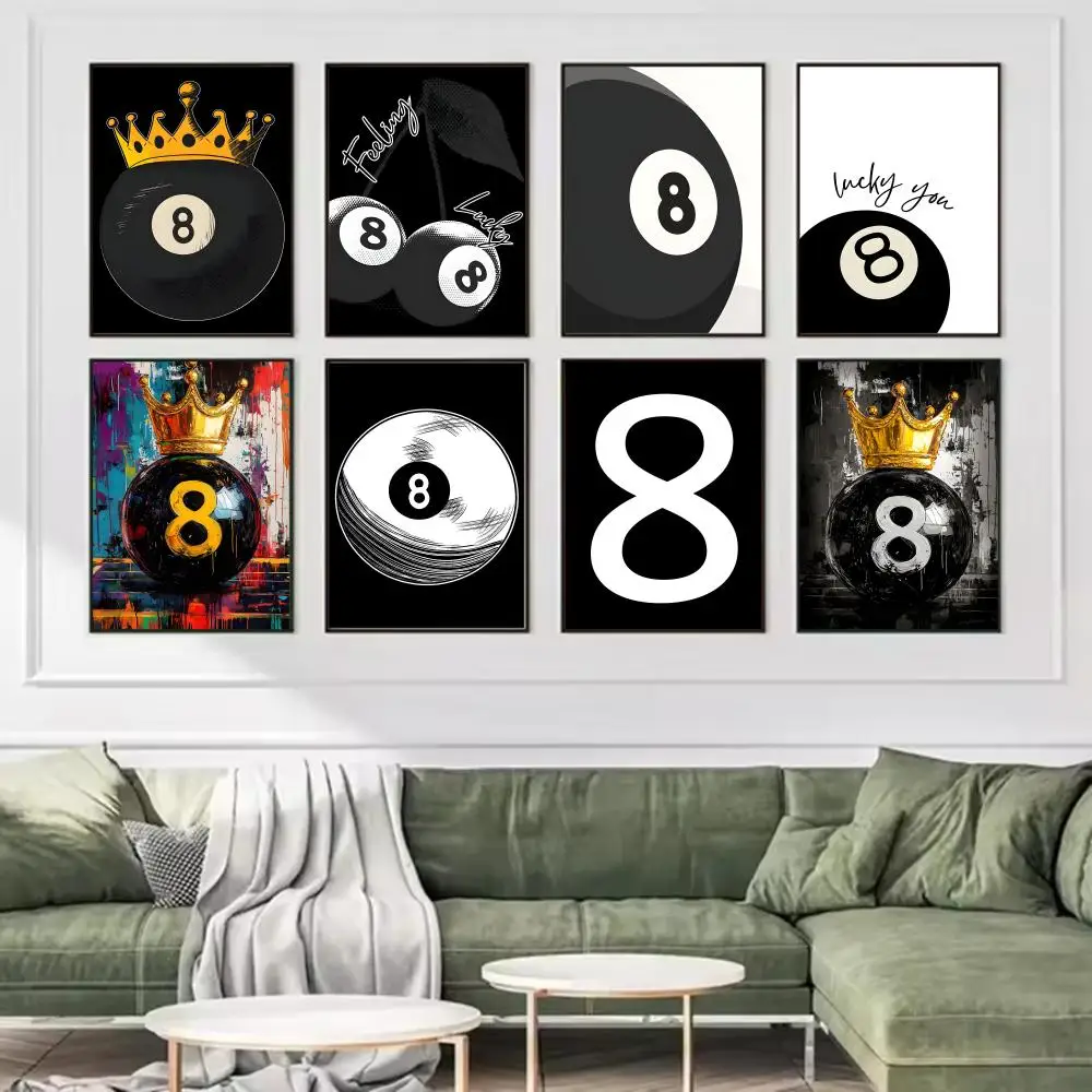8 Ball Billiards Painting Calligraphy Premium Cotton Canvas Art Poster for Coffee or House Elegant Wall Decor for Modern