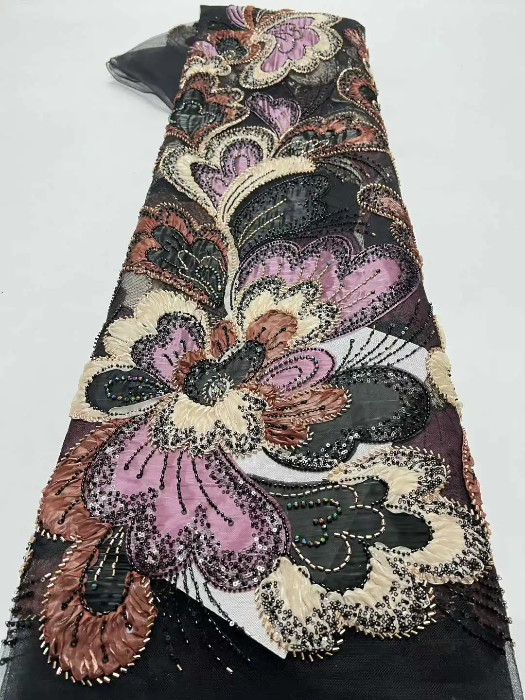 

Luxury Nigerian Sequins Beaded Mesh Lace Fabric Multiple Colors High Quality African French Tulle for Dresses 2026