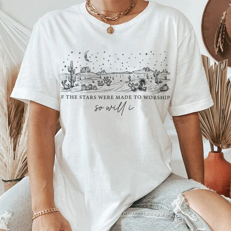 Western Desert Psalm Bible Verse T-Shirt Vintage Short Sleeve God Worship T Shirt Jesus Faith Tees Women Christian Tops Apparel