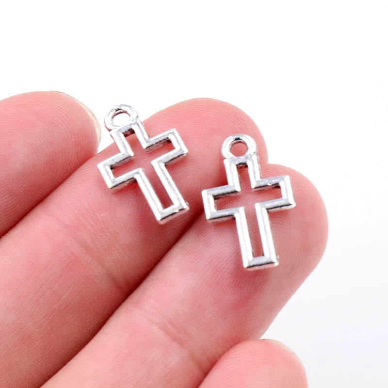 40pcs Charms Hollow Lovely Cross 17x10mm Antique Silver Color Bronze Pendants DIY Making Findings Handmade Tibetan Jewelry