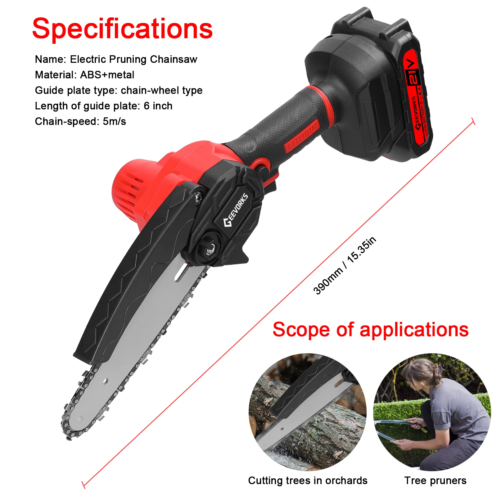 Sierras de podar eléctricas portátiles de 21V y 6 pulgadas, motosierra pequeña para dividir madera, herramienta de carpintería de una mano para