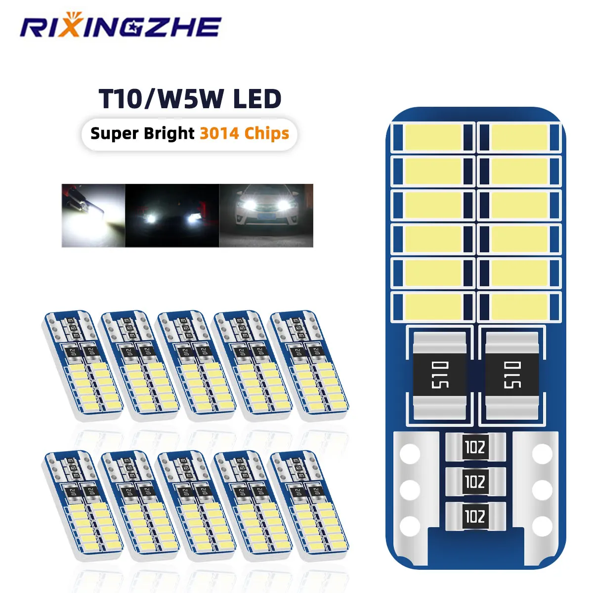 

10pcs T10 W5W LED 3014 24SMD LED Bulbs Canbus No error 194 168 T10 LED Car Interior Instrument Light 12v Universal