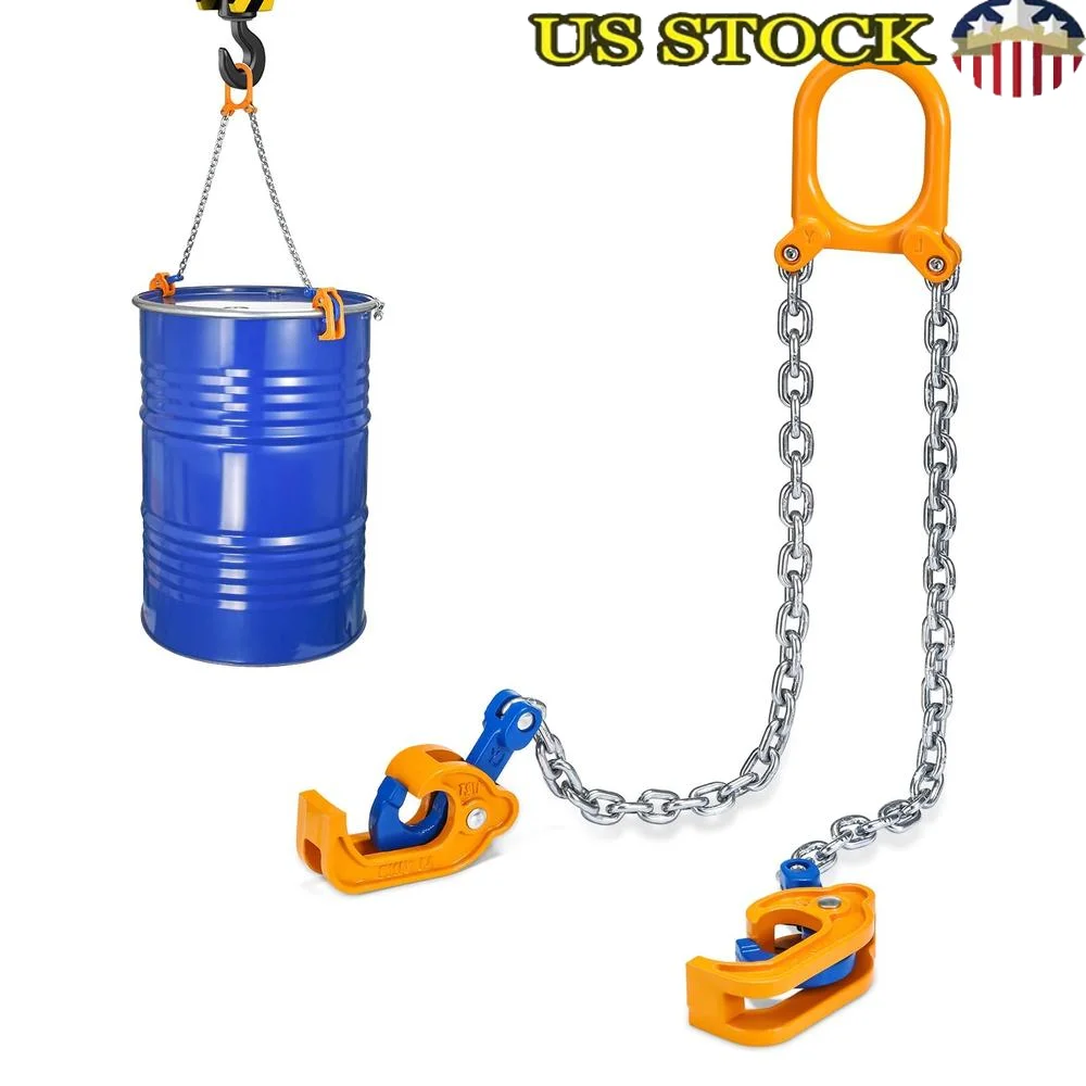 Drum Lifter 2000 lbs Capacity Upgraded Carbon Steel Hook Spring-Loaded Plastic Metal Drum Lift Chain Forklift Warehouses Farms