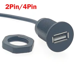 1PC USB Female Port Convenient Mounting Threaded USB 2.0 Power Jack 2Pin 4Pin Charging Connector With Cable USB Charger Socket