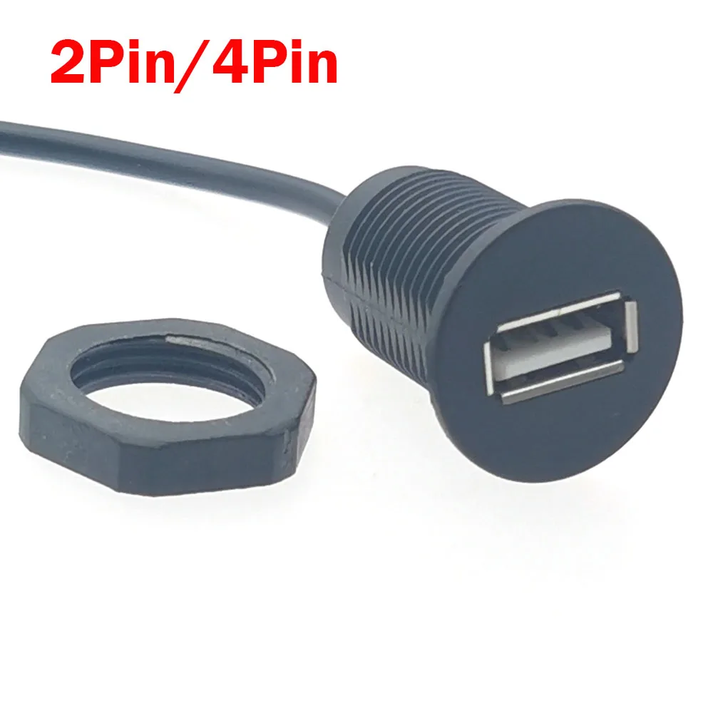 1PC żeński port USB wygodne mocowanie gwintowane złącze zasilania USB 2.0 2Pin 4Pin złącze ładowania z kablem gniazdo ładowarki USB