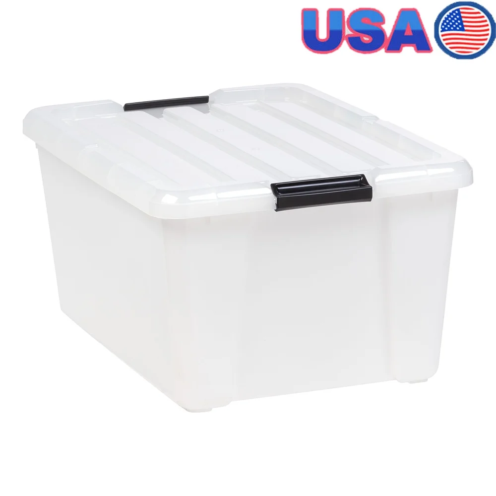 

45 Qt Plastic Storage Bins with Lids Stackable Containers Home Office Garage Organization Totes with Secure Latching Design