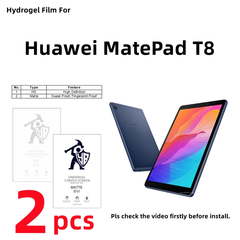 

2pcs HD Hydrogel Film For Huawei MatePad T8 Matte Screen Protector For Huawei MatePad T8 Clear/Frosted Full Cover Protection
