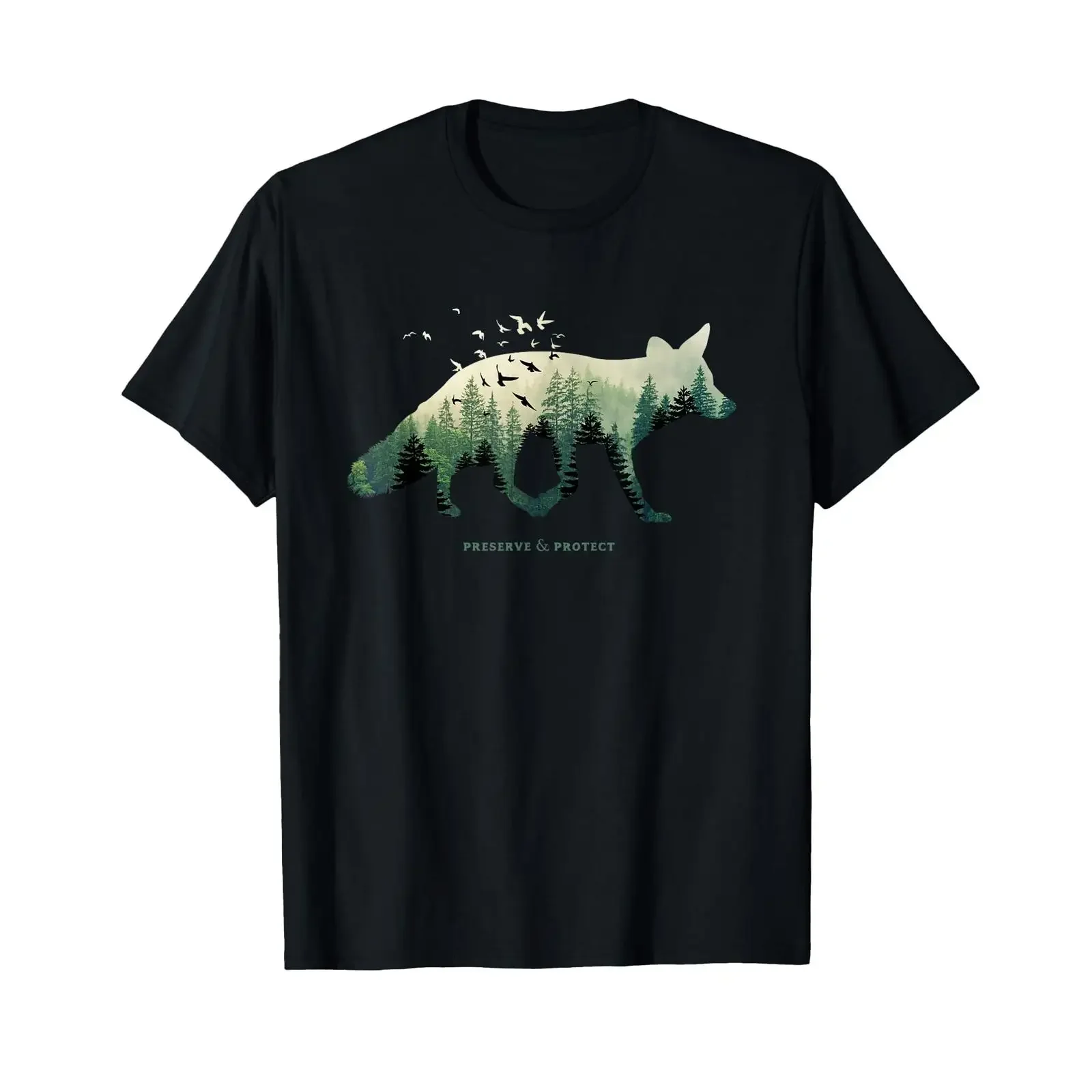 Preserve Protect Vintage National Park Fox Forest T Shirt Small vintage Washed Stylish homme Breathable Casual designer clothes